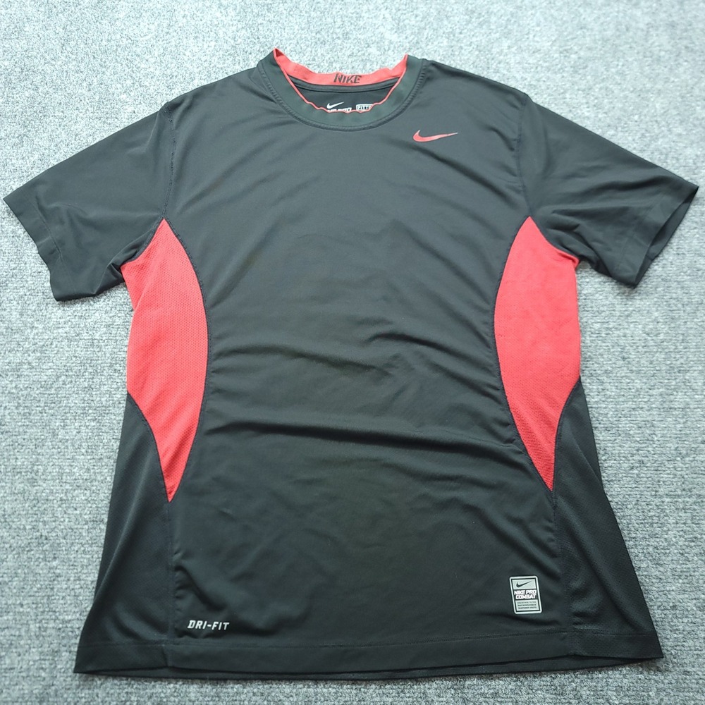 Nike Pro Combat Dri-FIT Fitted Shirt Mens Large Black Red Mesh Back Training Tee